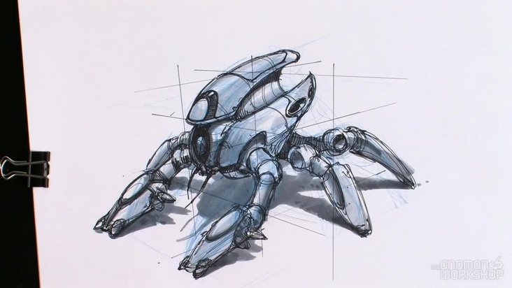 Single Robot - Blue Pencil, Pen and Marker Drawing