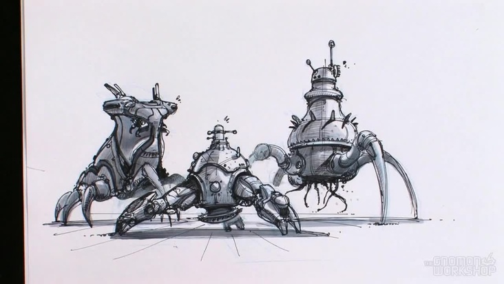 The Three Ameegoes - Blue Pencil, Pen and Marker Drawing