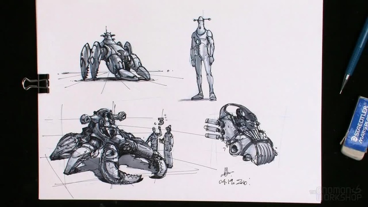 TribalBot is Born - Blue Pencil, Pen and Marker Drawing