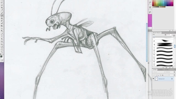 Tripod Alien - Final Sketch and Refining in Photoshop