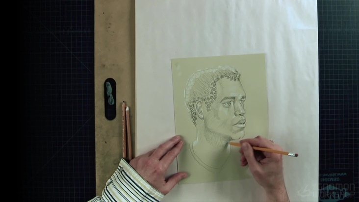 Long pose on toned paper depicting the head with 2 light sources Part 1