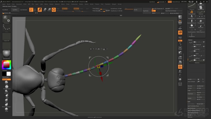 Use ZBrush's ArrayMesh to add antennae