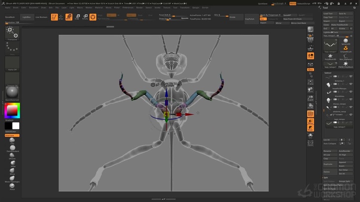 Retopologize and refine the wasp's legs