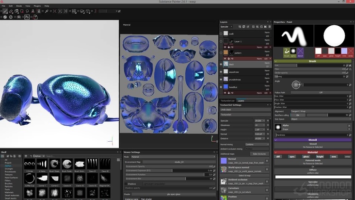 Texture the wasp using Substance Painter