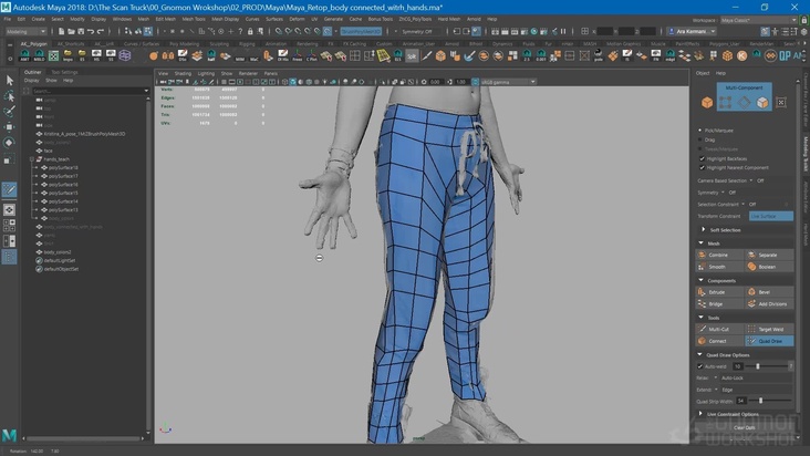Maya Part 04 - Attaching the Hands and Retopologizing the Pants and Top