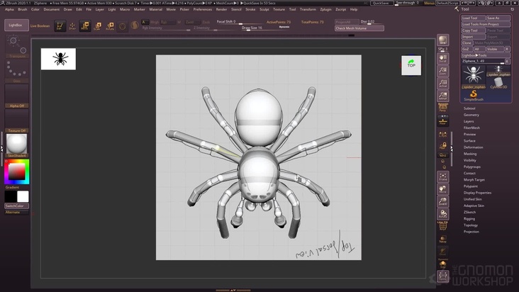 Using ZBrush ZSpheres to block out the spider