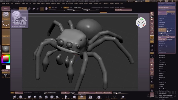 Rough out the forms of the spider