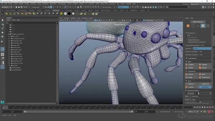 Create a low-poly spider topology in Maya