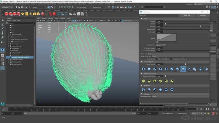 Create Yeti fur nodes for the spider's abdomen