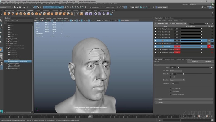 Eyebrow Blendshapes & An Intro to Shrinkwrap & Delta Mush Deformers