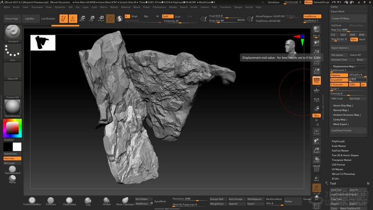 Exporting Displacement Maps from ZBrush & Adding Megascans