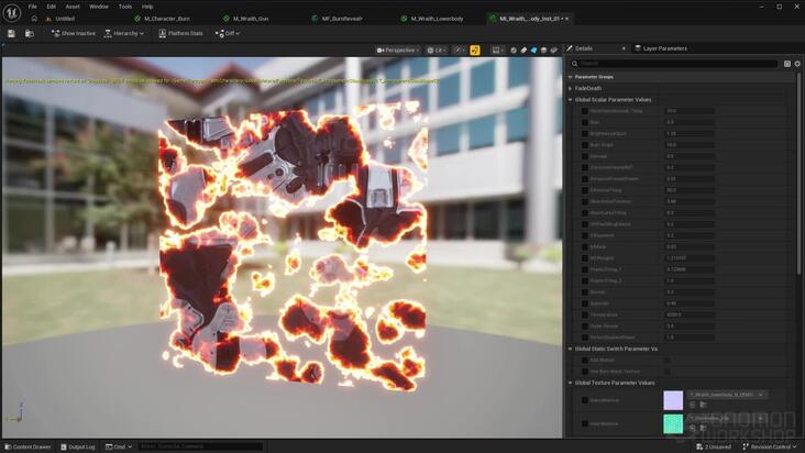 Finalizing the Character Burn Material & Material Function